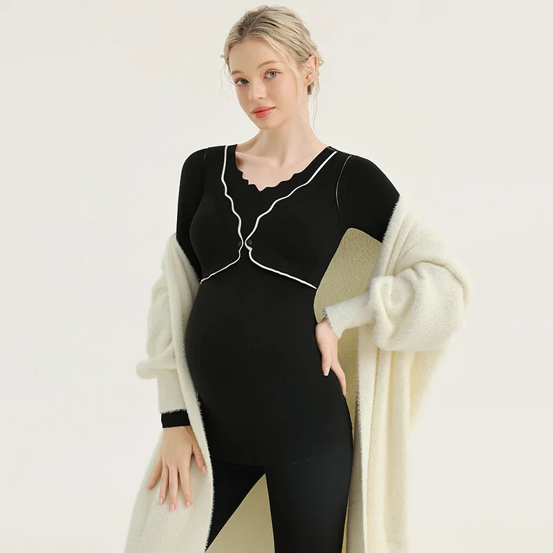 Conjunto de pijamas de ropa de maternidad, ropa de casa posparto, Tops de lactancia, ropa de otoño para mujeres embarazadas con almohadillas para el pecho - imagen 4