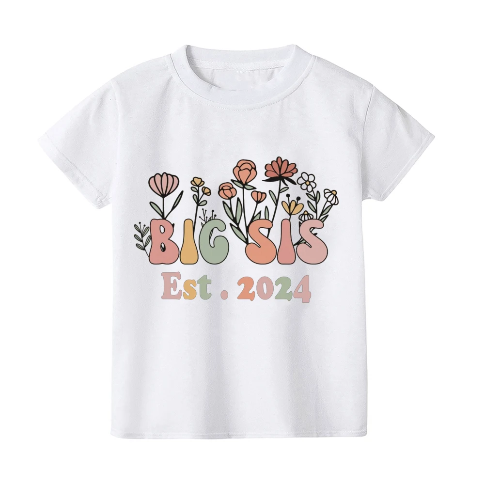 Camiseta para niño y hermana mayor, camisa para anuncio de bebé, ropa para niña, Atuendo para hermana mayor, camisetas cortas para niño pequeño 2024 - imagen 3