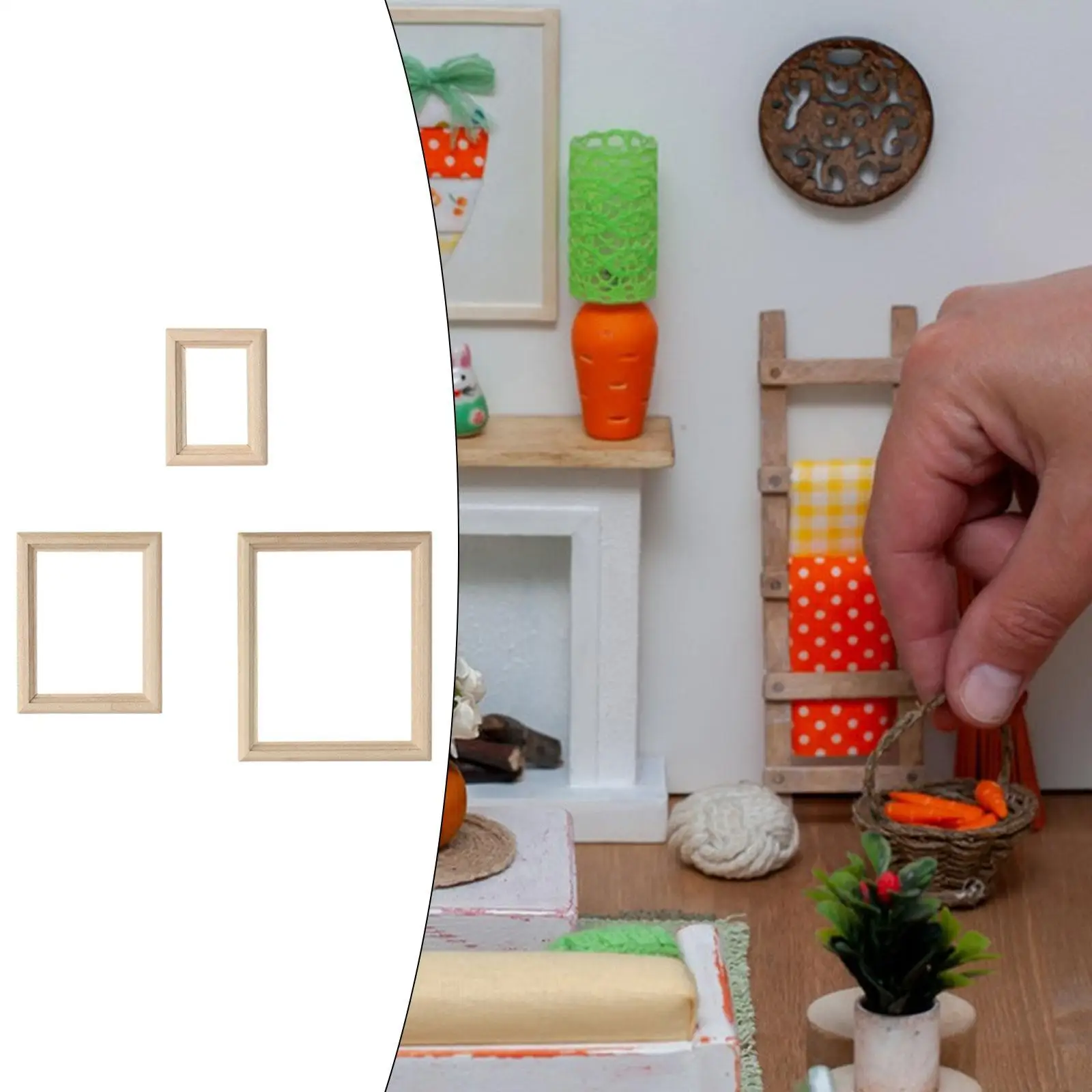 3x 1:12 Simulación Accesorios para casa de muñecas Marco de fotos de madera para niñas y niños - imagen 4