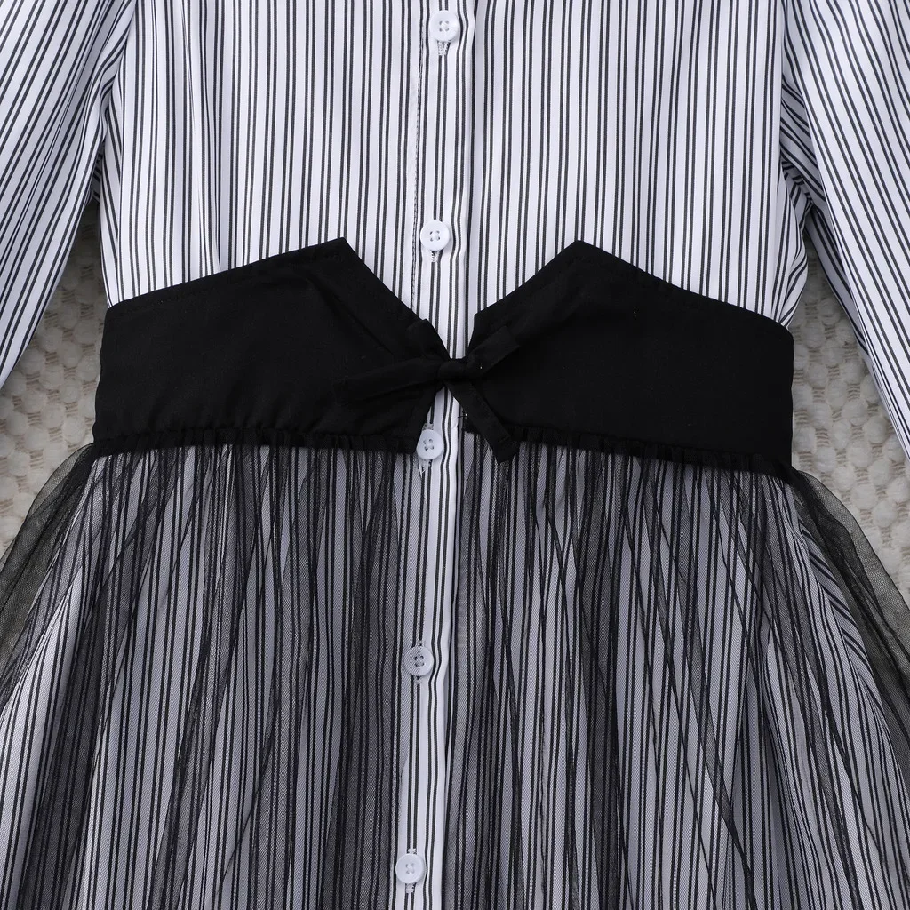 Vestido a rayas para niñas, vestidos de princesa de manga larga de verano para niños, ropa de fiesta sencilla a la moda para adolescentes de 8, 9, 10, 11 y 12 años - imagen 4