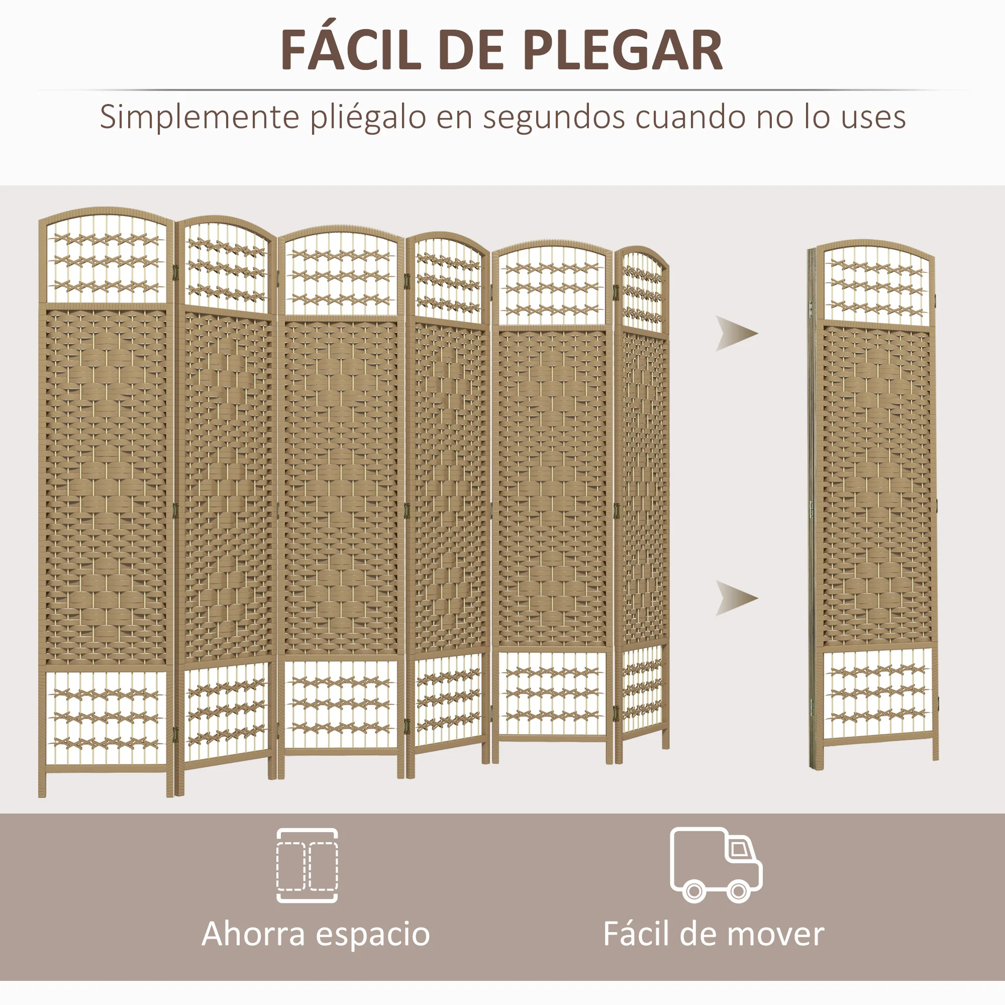 HOMCOM Biombo Separador de Ambientes de 6 Paneles 240x170 cm Divisor de Habitación Plegable de Cuerda de Papel y Marco de Madera Decoración para Dormitorio Salón Natural - imagen 2