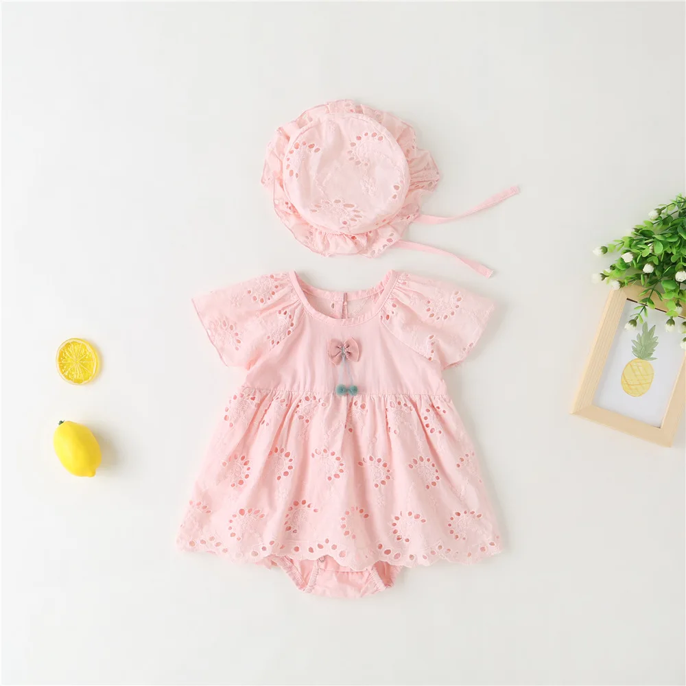 Somenie Pelele verano niña – Algodón bordado con sombrero - imagen 2