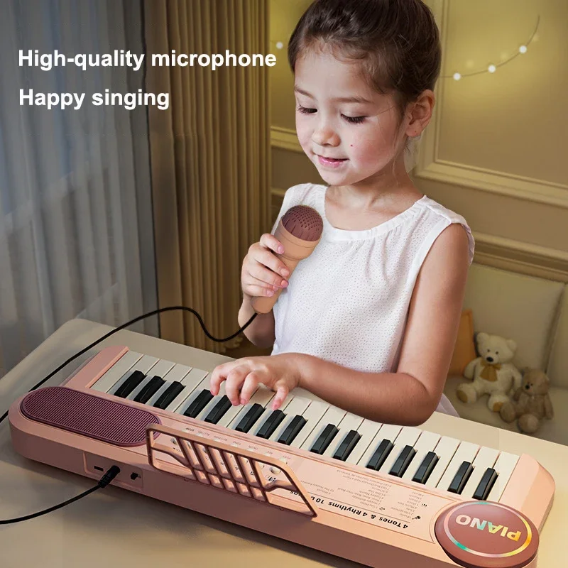 Teclado de Piano para niños de 37 teclas, juguete Musical con micrófono, partitura musical para aprendizaje temprano, juego interactivo, el mejor regalo para edades de 3 a 6 años - imagen 3