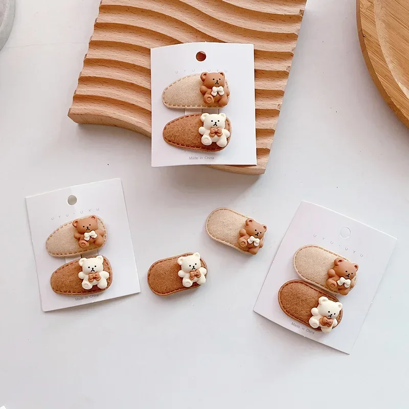 2 unids/set coreano lindo estrella de dibujos animados oso Color café pinzas para el cabello para bebés niños pasadores sombreros niñas niños accesorios para el cabello - imagen 3