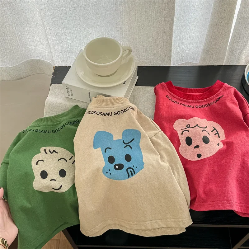 MILANCEL nueva camiseta de primavera para niños, camisetas interiores holgadas con letras de perro de dibujos animados para niñas, Sudadera con capucha de estilo fino para niños - imagen 3