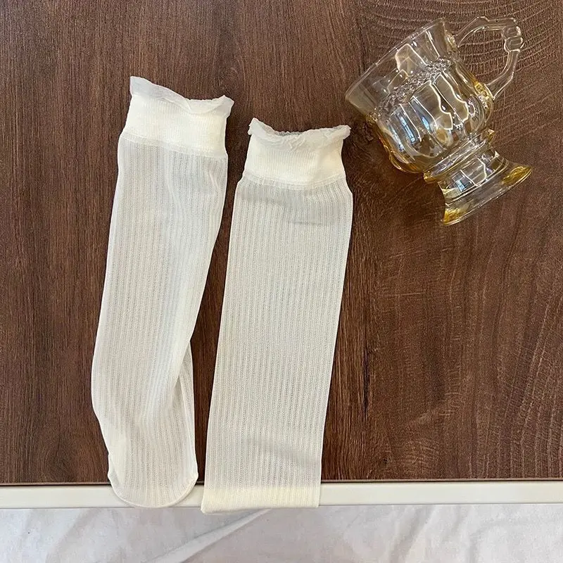 3 par/lote de calcetines hasta la rodilla para niñas, calcetines largos de encaje suave para niños, calcetines de princesa con volantes, calcetines bonitos para niñas de 2 a 12 años - imagen 2
