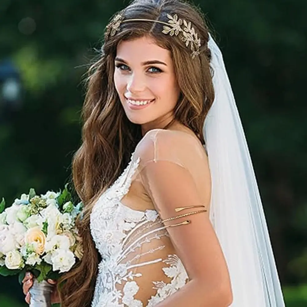 Conjunto de joyería de boda barroca para mujer, pendientes de novia dorados, joyería para el cabello de diosa griega, collar, tocado, conjunto de joyería con diamantes de imitación - imagen 4