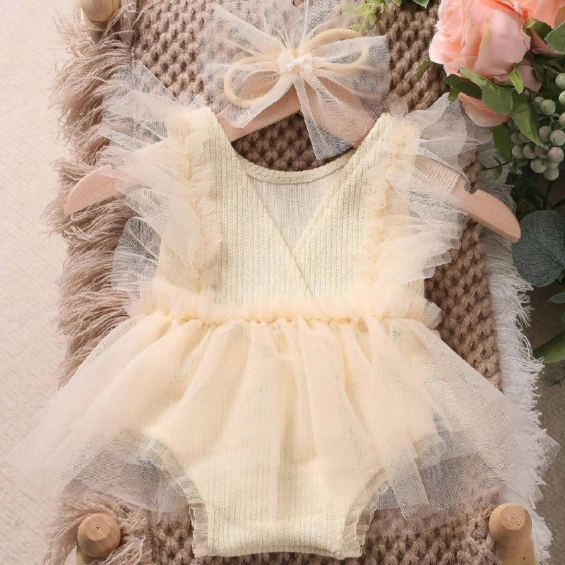 Vestido de tul con encaje para bebé princesa y diadema lazo - imagen 2