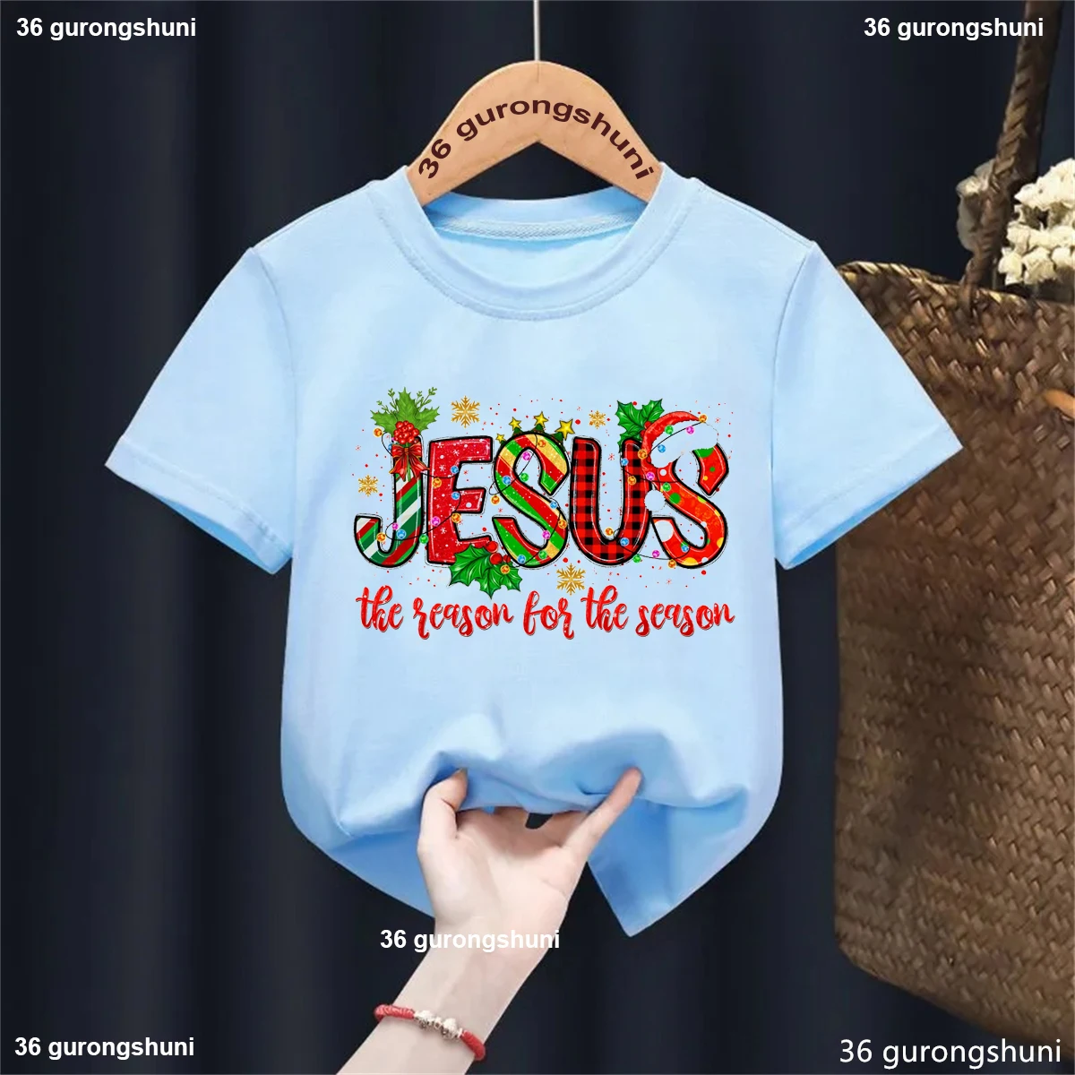 T-shirt imprimé graphique de Jésus la saison pour la raison, cadeau de Noël pour filles et garçons, vêtements pour enfants, blanc, rose, gris, blute