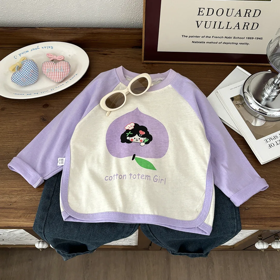 Primavera otoño nueva camiseta de manga larga para niños camisa básica de algodón versátil coreano de moda Tops estampados ropa Unisex para niños - imagen 4