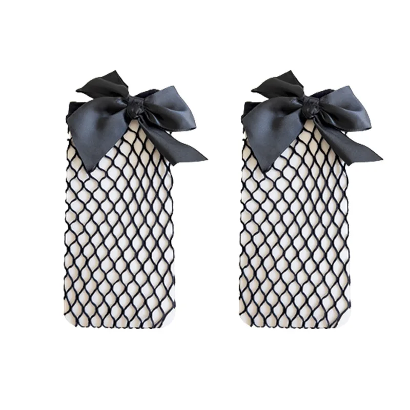 Calcetines hasta la rodilla con volantes y lazo de encaje para niña, medias transpirables de rejilla fina, 1 par - imagen 5