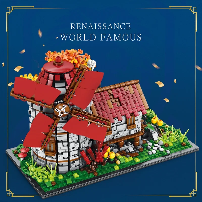 2296 Uds. Molino de viento, casa del árbol, molino, vista a la calle, bloques de construcción, ciudad europea Medieval, modelo de ensamblaje, ladrillos, juguetes para niños, regalo - imagen 2