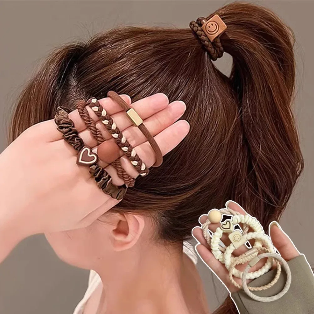 Anillo para el cabello para mujer y niña, accesorios para el cabello, banda de cuero de alta elasticidad, temperamento Simple, cola de caballo alta, durabilidad, nuevo estilo, 5 uds.
