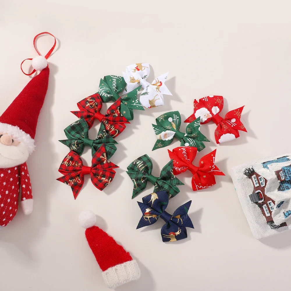 Conjunto de pinzas para el pelo de Navidad para niñas, 10/20 piezas, lazos de cinta de grogrén, horquilla con estampado de copos de nieve, accesorios para el cabello de vacaciones para niños - imagen 5