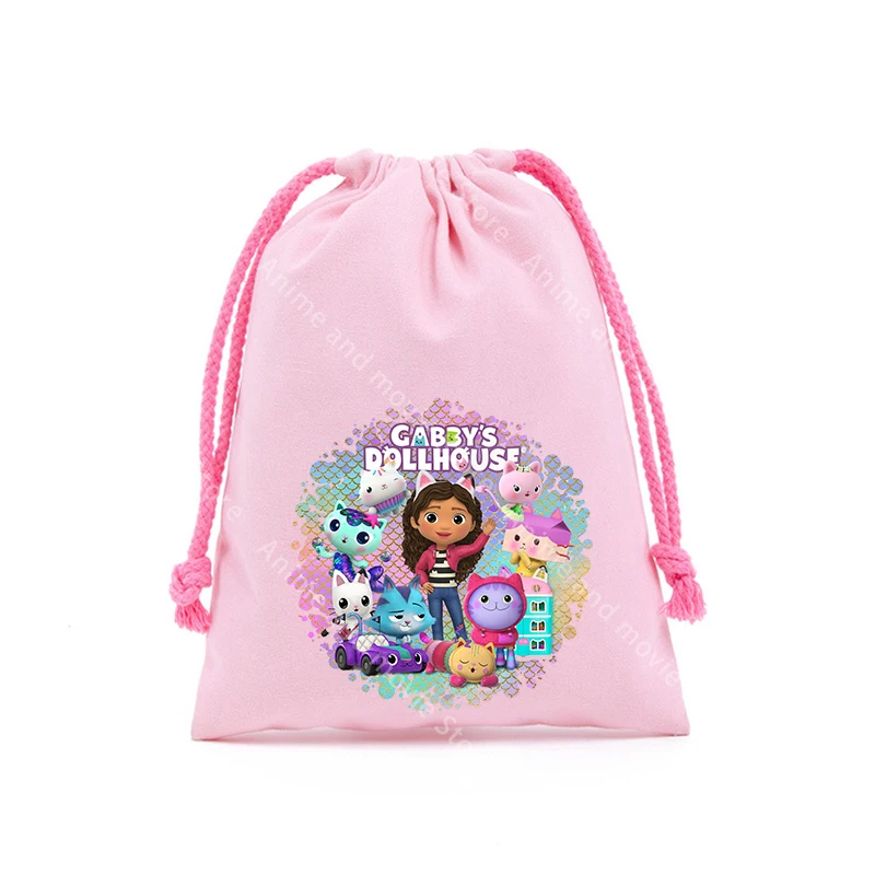 Gabby Dollhouses bolsas con cordón para niñas niños dibujos animados Anime 13x16CM bolsas de almacenamiento impresas bolso de mano lindos regalos de moda - imagen 2