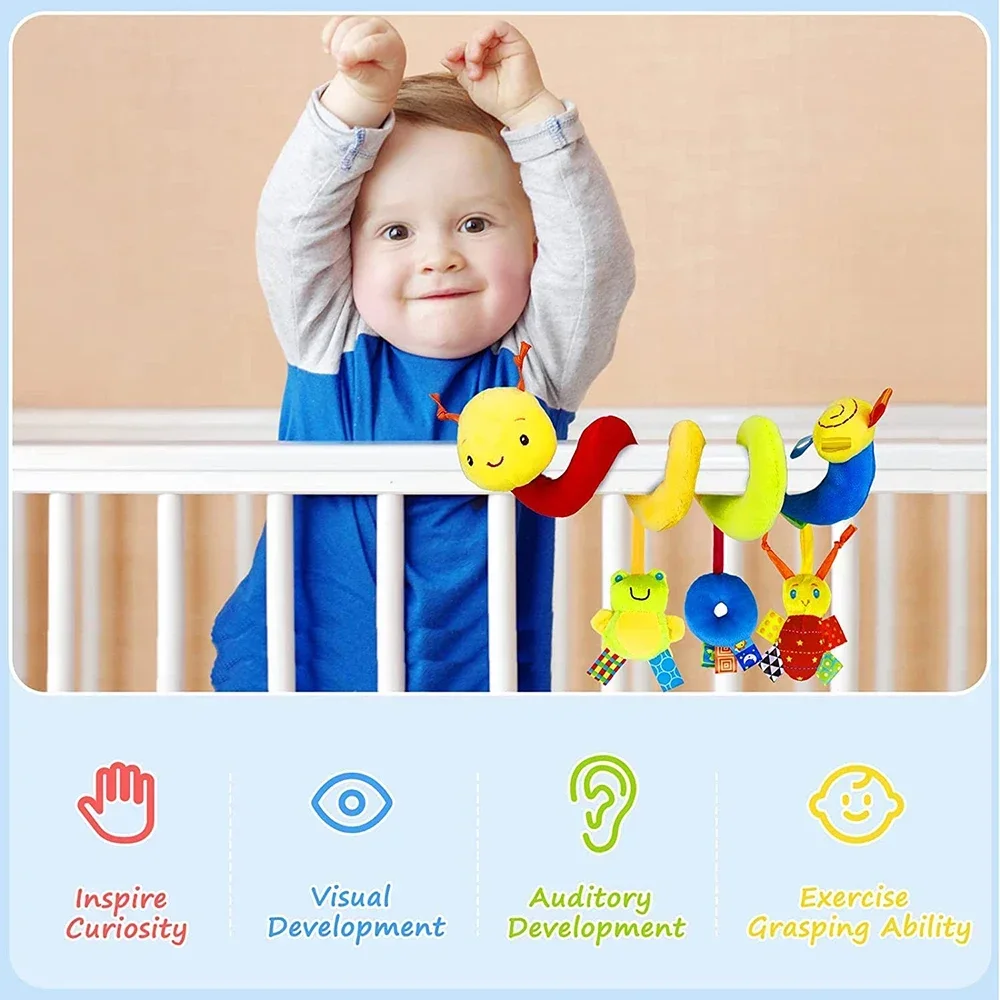 Cochecito de juguete en espiral para recién nacido, sonajero suave colgante de felpa para bebé, juguetes sensoriales, cuna, Moisés móvil para bebés, niños y niñas, regalos ideales - imagen 5