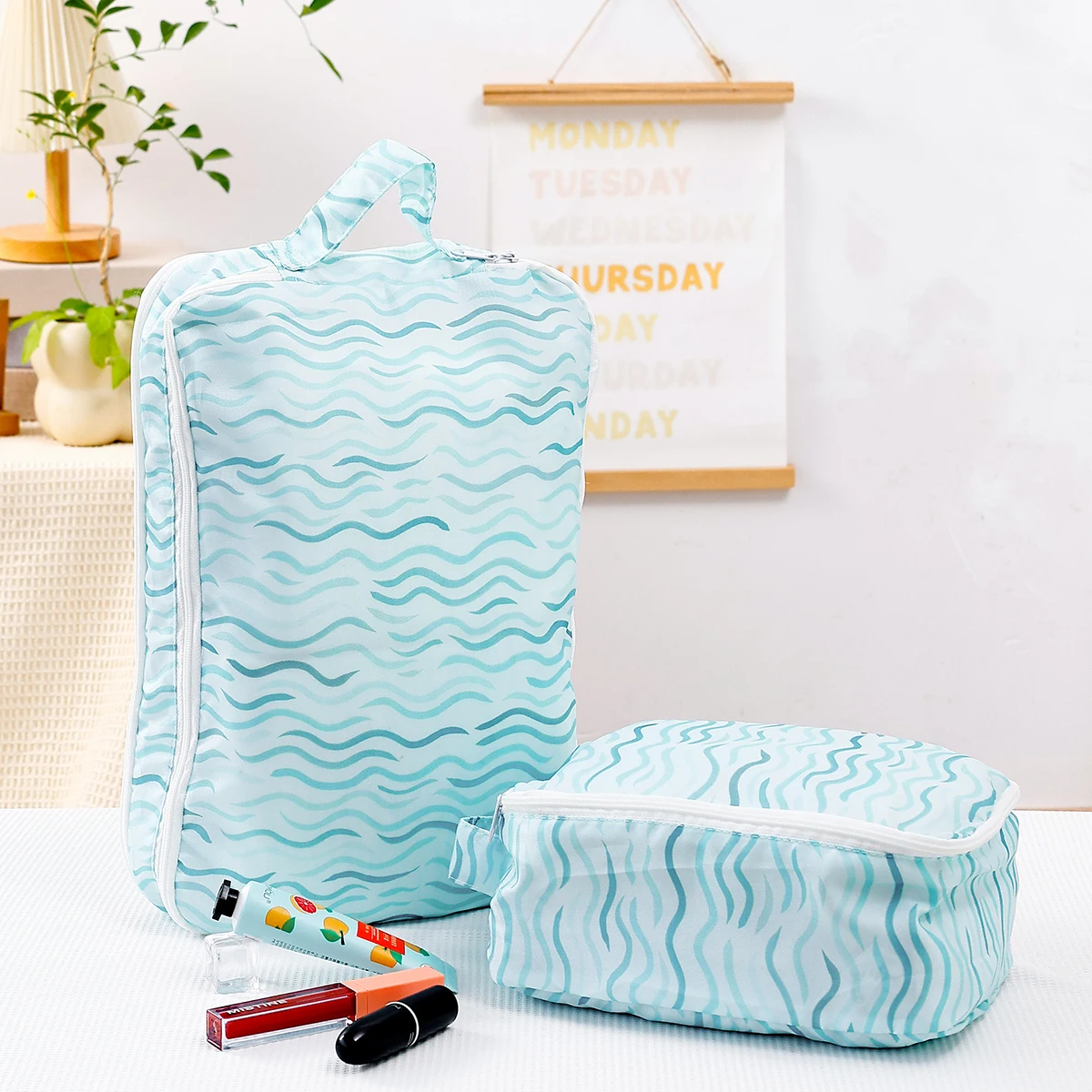 Bolsas de almacenamiento portátiles impermeables 100% poliéster, 2 uds., ropa de bebé, cosméticos, gafas, bolsa organizadora de viaje con dos cremalleras