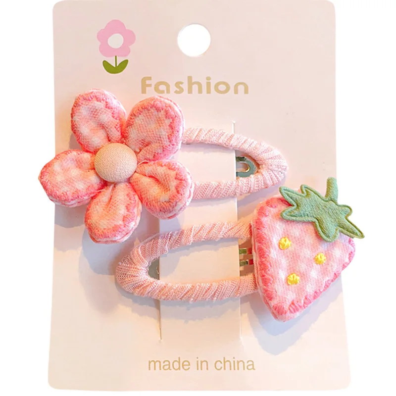 2 unids/set de pinzas para el pelo de bebé con flor de fresa, Clips a presión de dibujos animados bonitos para niñas, pasadores infantiles de agarre suave para pinzas BB para cabello fino - imagen 5