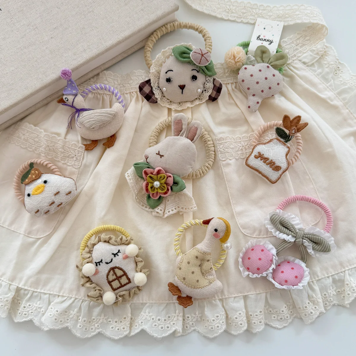 Diademas de cereza de conejo de dibujos animados de tela para primavera y verano, bandas de goma para niñas pequeñas, accesorios para el cabello de alta elasticidad