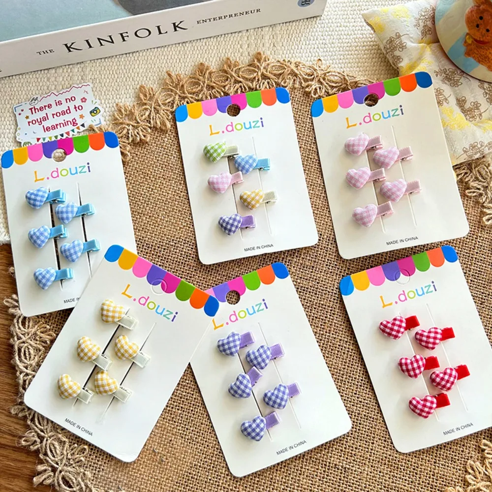 5 unids/set lindo Color caramelo corazón a cuadros niña pinzas para el cabello coreano exquisito niños Mini horquilla pequeña dulce princesa sombreros - imagen 4