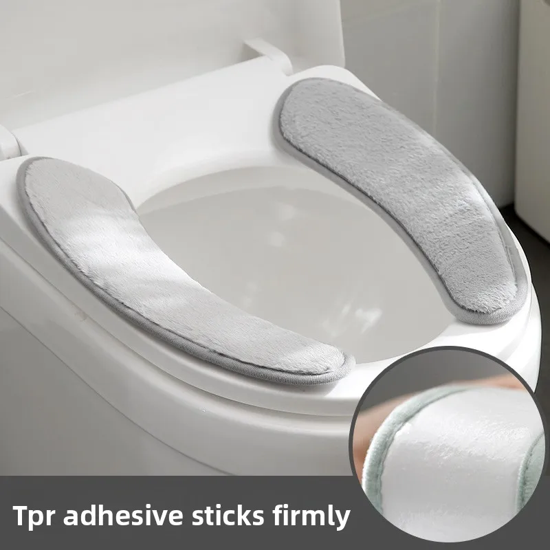 Funda para asiento de inodoro de felpa de conejo cálido de invierno, suave y gruesa, agradable para la piel, adhesivo TPR y diseño dividido, lavable y antideslizante - imagen 2