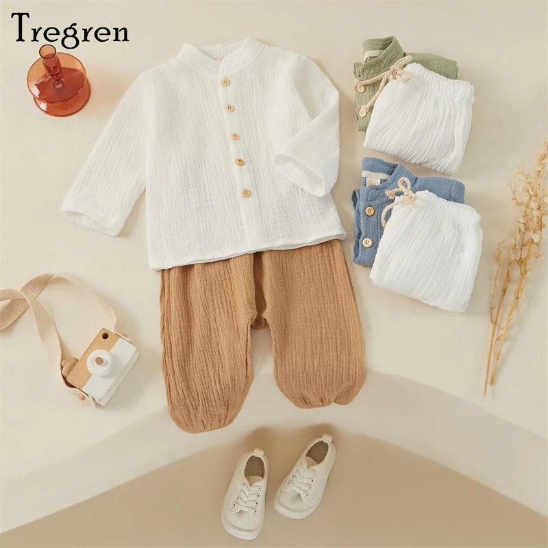 Conjunto de lino y algodón para niño de manga larga Tregren