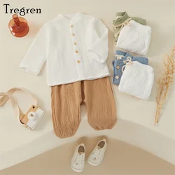 Conjunto de lino y algodón para niño de manga larga Tregren