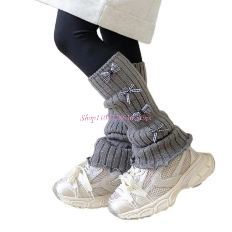 R6FD Sweet Infants Calcetines Mangas Fibra acrílica tejida Longitud rodilla suave para niños Niñas Diario Usar Bownot Long