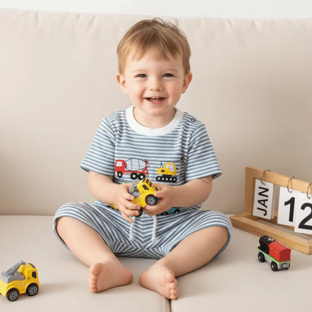 Conjunto infantil: camiseta manga corta con bordado de coche - imagen 2