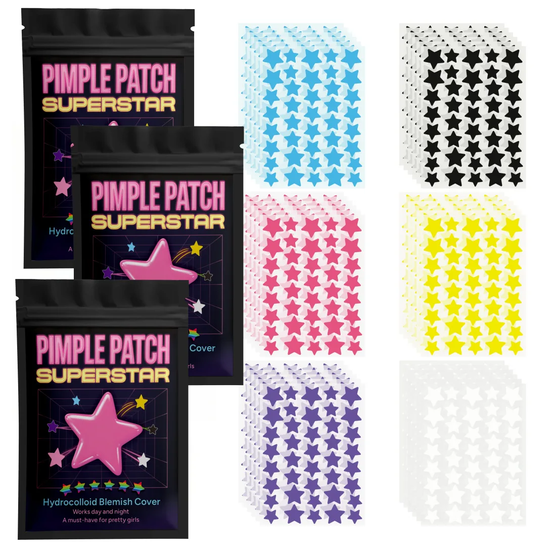 @ 480 Uds. Parches hidrocoloides coloridos con forma de estrella para espinillas y acné, cuidado de la piel Facial, aislar, transpirable, cerrado, cubierta para imperfecciones de acné - imagen 4