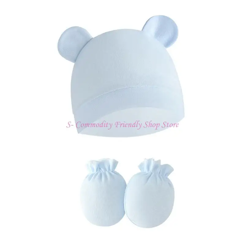 Gorro algodón recién nacido con manoplas antiarañazos y guantes - imagen 3