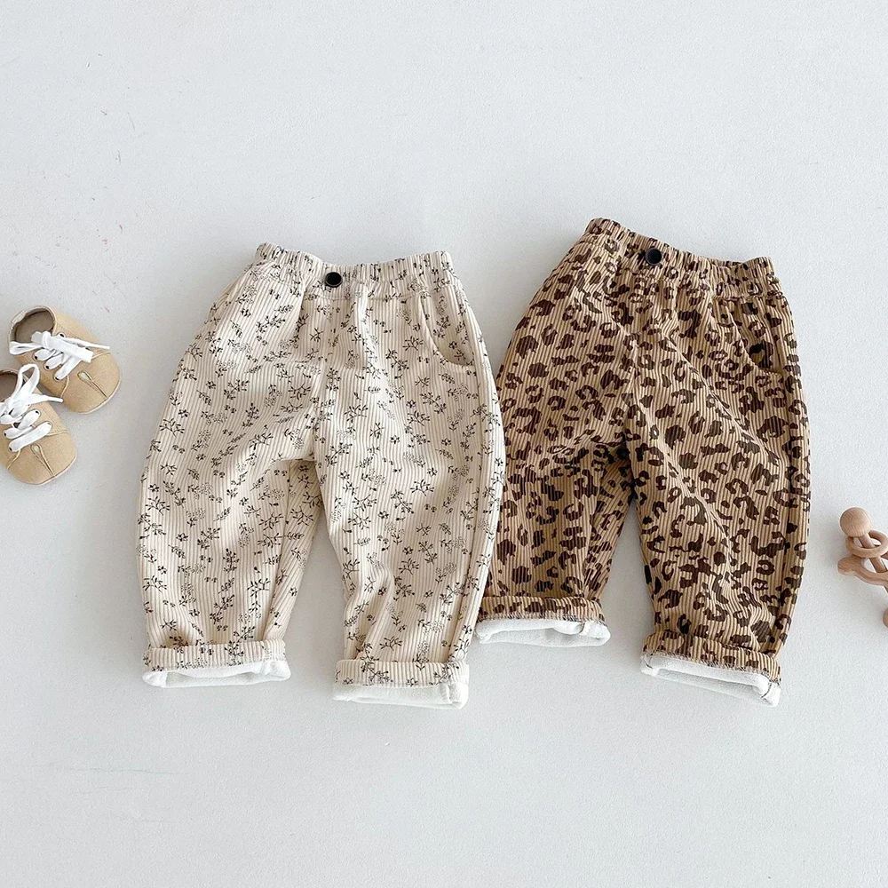 Pantalones para niños de 1 a 5 años, pantalones cálidos con forro de piel para niñas, pantalones con estampado de leopardo para niños, pantalones largos de moda - imagen 4