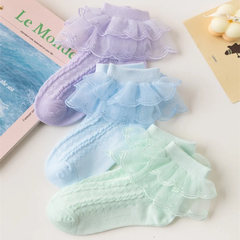 Lawadka calcetines de bebé para niñas de encaje blanco de algodón suave moda niños calcetines de princesa para adolescentes verano primavera 1-15 años - imagen 2