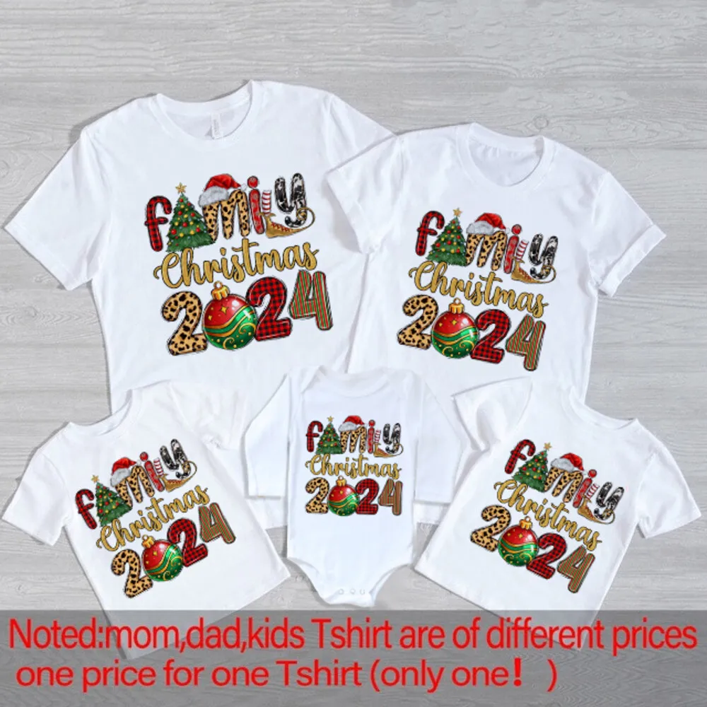 Familia Navidad 2024 camisa estampada familia todo juntos camiseta fiesta de Navidad camiseta papá mamá niños Tops bebé mono traje de Navidad - imagen 3