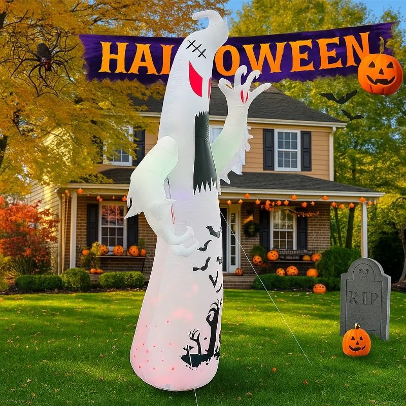 Decoraciones inflables de Halloween de 11,8 pies, decoración modelo fantasma con luces LED para Halloween, patio al aire libre, jardín, césped, accesorios aterradores - imagen 4