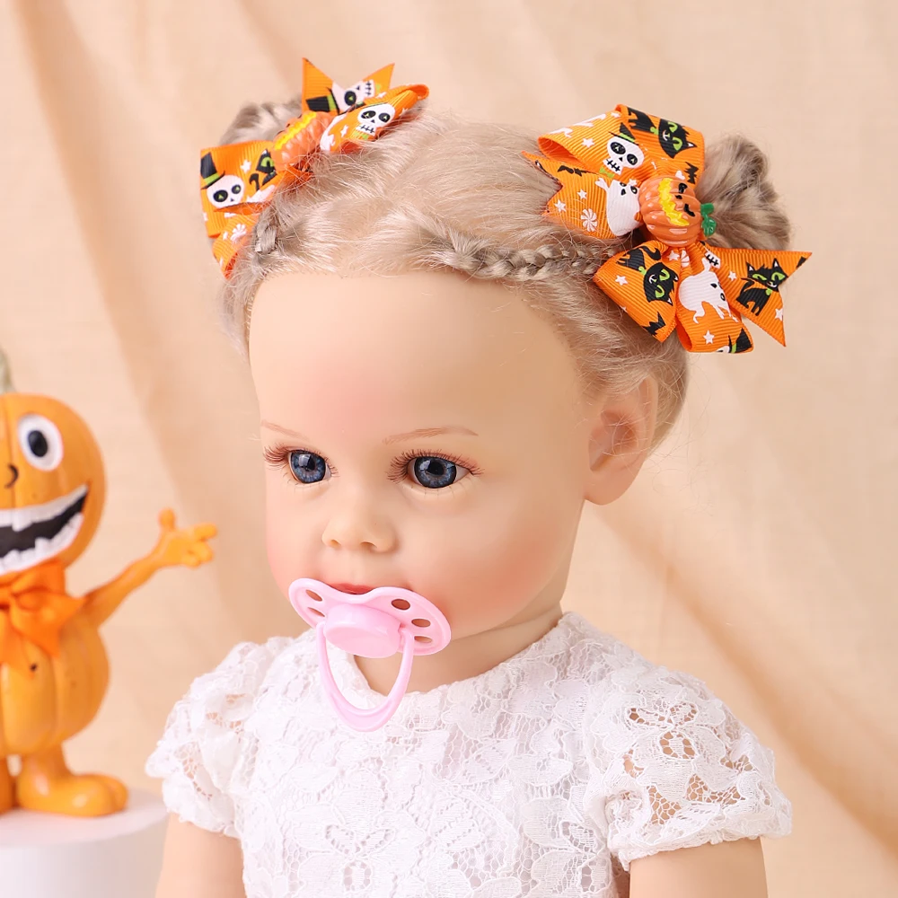4 unids/set cinta de Halloween niños lazos horquilla para niña divertida calabaza horquilla animación Bowknot horquilla accesorios para el cabello - imagen 4