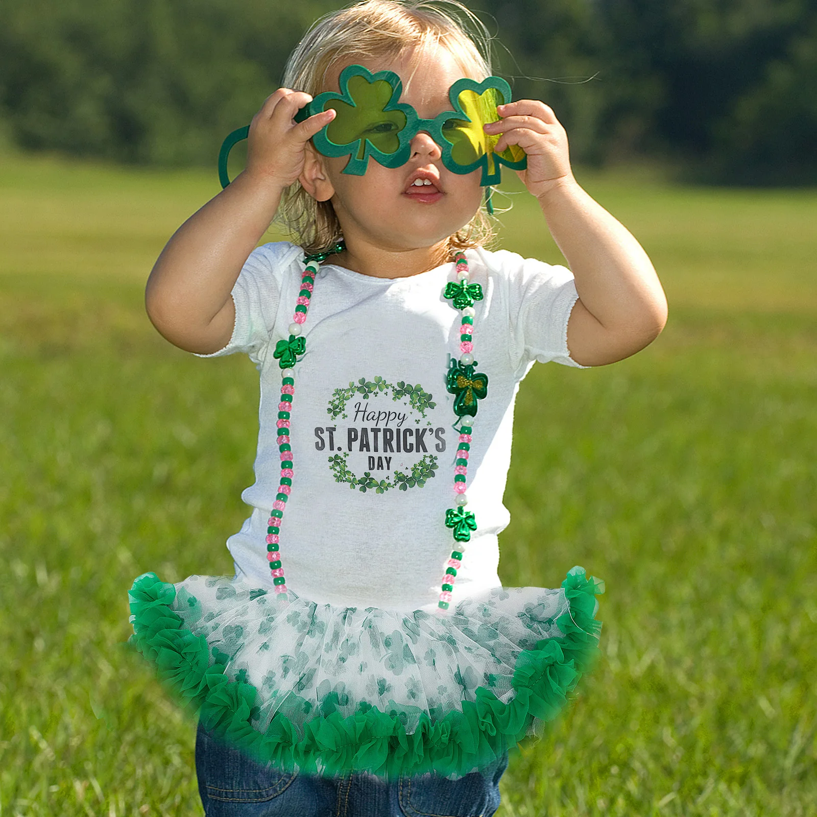 1 Juego de mono con letras de dibujos animados para niñas, bonito disfraz de trébol, falda con tutú de gasa, vestido de fiesta cómodo y transpirable St - imagen 4