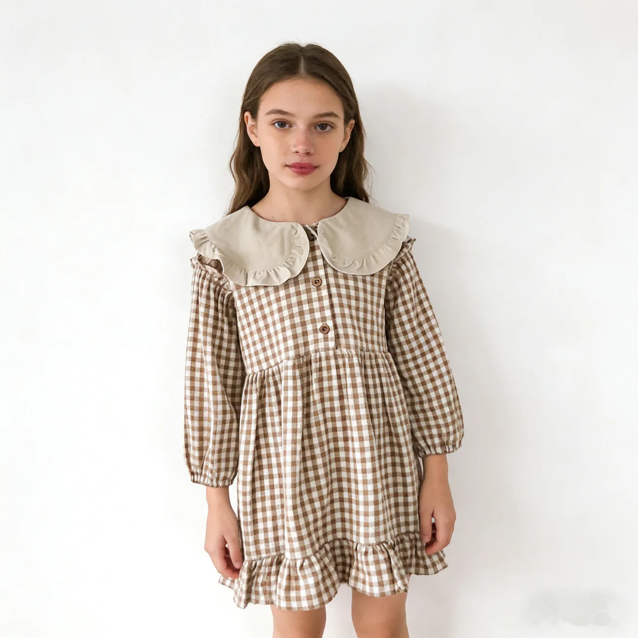 Vestido de cuadros para niña – Algodón y lino con cuello de solapa - imagen 5