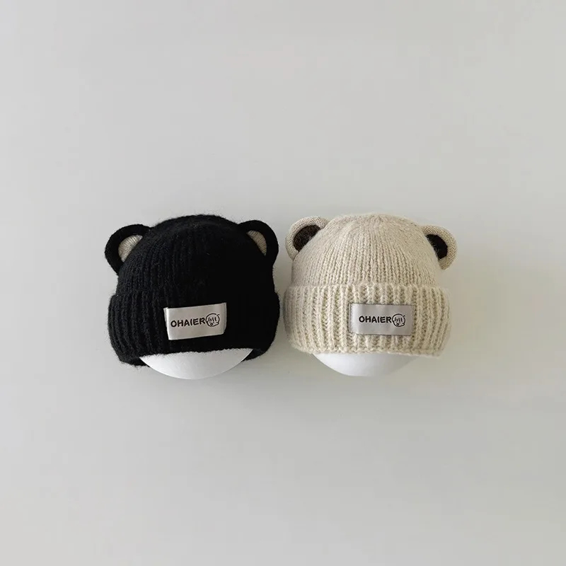 Gorro de invierno infantil con orejas de oso – Punto suave para niños - imagen 3