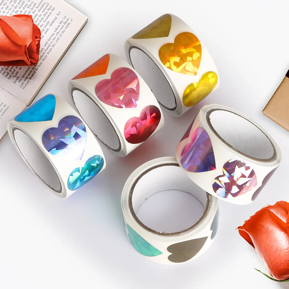 5 rollos de pegatinas holográficas de recompensa, autoadhesivas, decoración de álbum, papel de aluminio, estrella, corazón, flor, punto redondo, pegatinas Ren - imagen 5