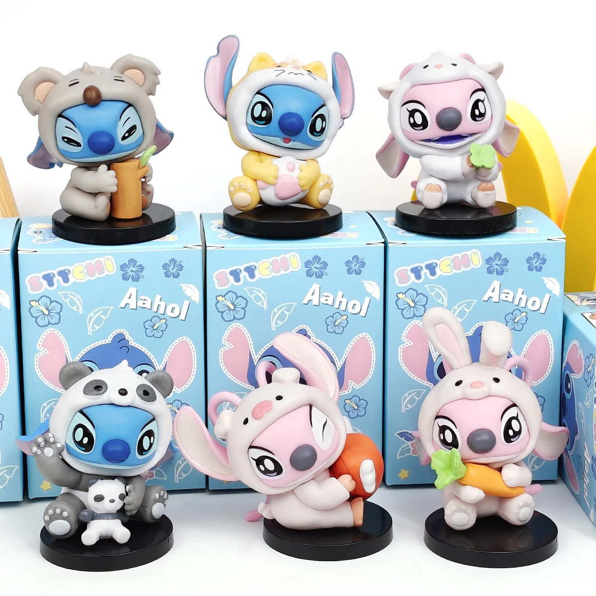 Caja ciega de figura de Anime nuevo, figuras de Stich Kawaii, juguetes de dibujos animados, coche, pastel, decoración de habitación, modelo de muñeca, regalo de cumpleaños para niña