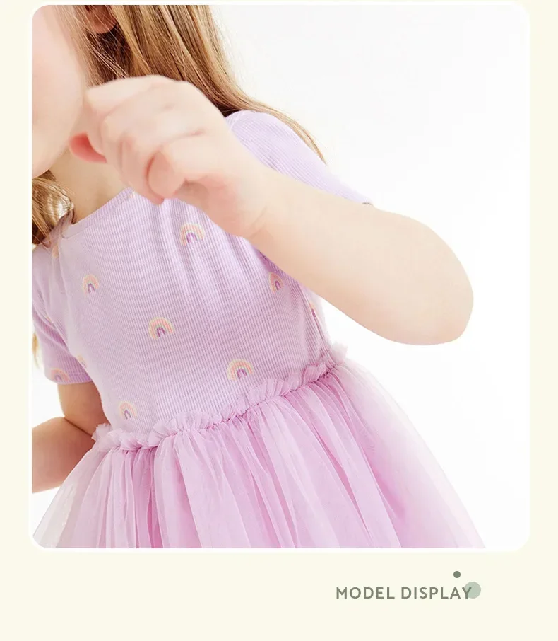 Vestido de princesa de verano para niña de 90-140cm, bonito vestido de malla morado transpirable para niña, vestidos infantiles de manga corta para ropa para niña - imagen 4