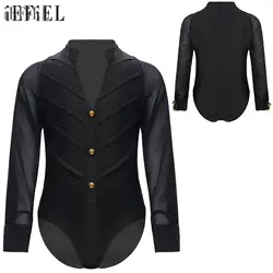 Leotardo de baile latino para niños, traje de salón de baile, mono de manga larga con cuello levantado para puesta en escena, competición de patinaje sobre hielo