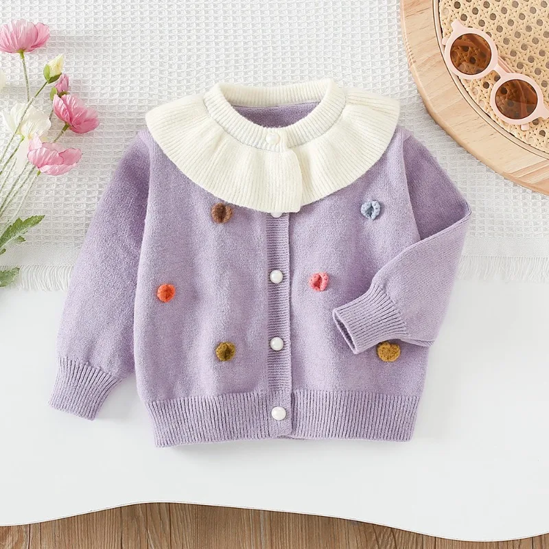 ¡Nuevo cárdigan para niñas de estilo coreano este otoño e invierno! Corazones pequeños hechos a mano en 3D, tela suave y cálida, elegantes, lindos y de moda - imagen 2