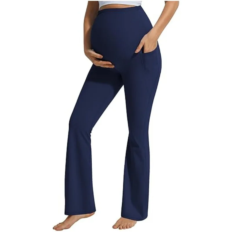 Pantalones de maternidad de cintura alta para Yoga y gimnasio, mallas para mujeres embarazadas, Color sólido, diseño informal, pantalones con cierre de cintura elástica - imagen 5