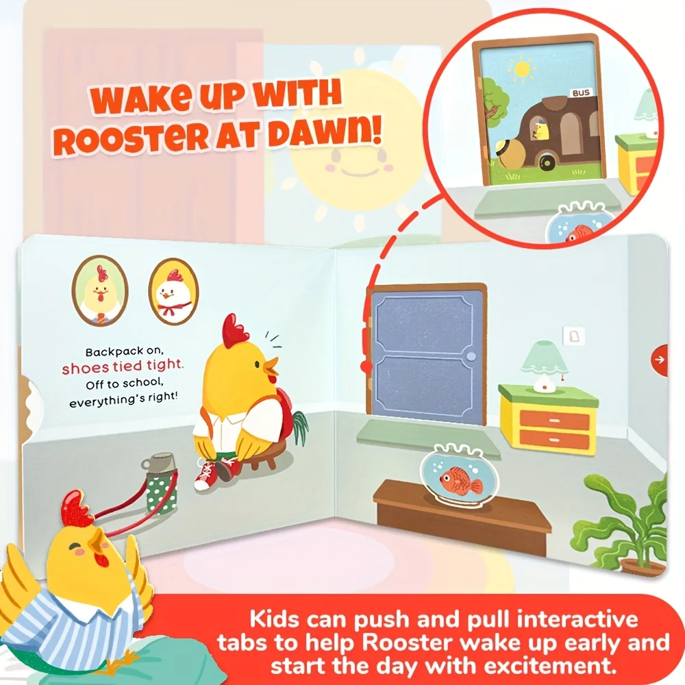 Libro pequeño de empuje y tracción para niños, tema de cepillado de dientes de hipopótamo, hábitos de higiene Personal, libro de organización de educación temprana, regalo - imagen 5