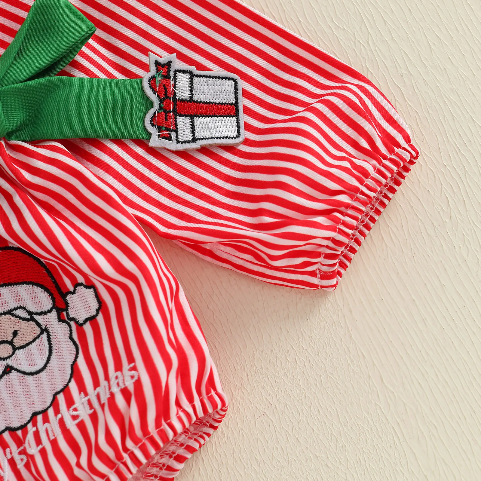 SUNSIOM-Pelele de Navidad para niña de 0 a 18 meses, mono de manga larga con ribete de volantes a rayas de Papá Noel y lazos, ropa bonita para invierno y otoño - imagen 5