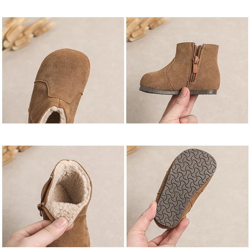 Botas de cuero genuino para bebés y niños, botas para exteriores para niños, suela suave antideslizante, zapatos ligeros para niños pequeños, Otoño Invierno - imagen 5