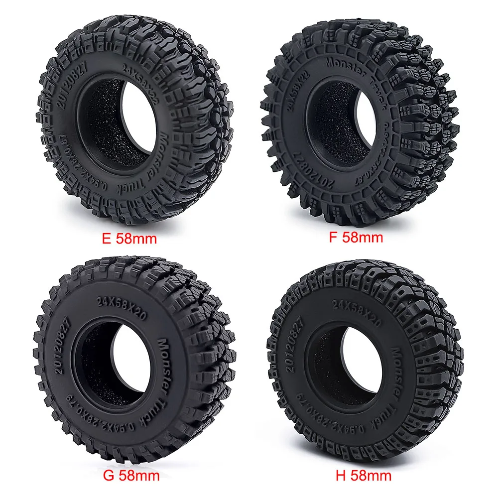 YEAHRUN 4 Uds neumáticos de rueda de goma suave de 1,0 pulgadas 50/54/58/62/64/65mm para TRX-4M 1/18 Axial SCX24 1/24 coche trepador de control remoto piezas de mejora - imagen 4