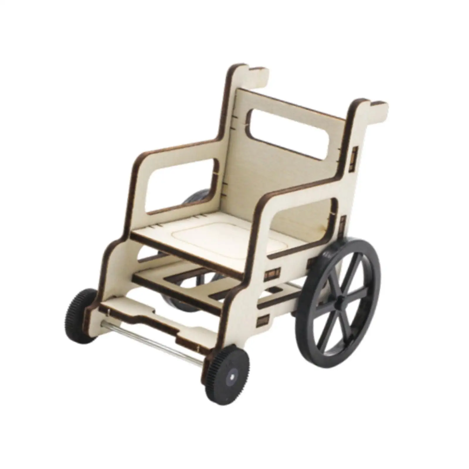 Science Wheelchair Model Dollhouse Miniature Small Creative Puzzle Building Kit Toy Wooden Kids Educational Toy DIY Assembly Toy